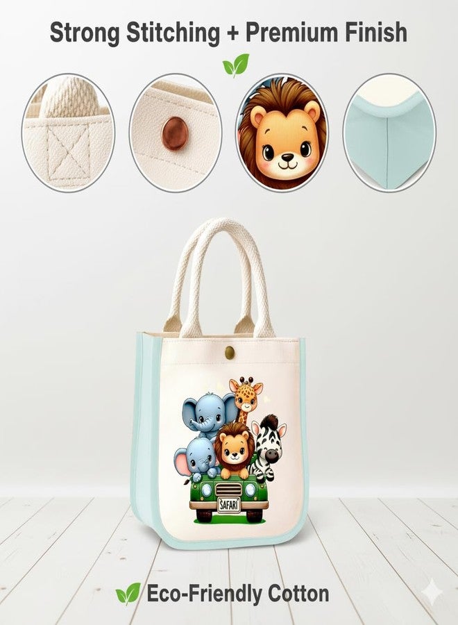 HOBBY INDIA Kids Lunch Bag | Cute & Stylish Mini Tiffin Bag for Boys & Girls | Cute Cotton Cartoon Design I Perfect For Picnic Tuition School, Preschool & Playschool (Jungle Safari) - Image 5